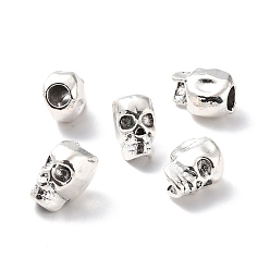Серебро Сплавочные европейские бусины, бусины с большим отверстием, череп, серебряные, 11.5x7x9.5 мм, отверстие : 4 мм