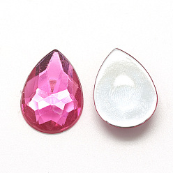 Camellia Acrylic Rhinestone Flat Back Cabochons, Faceted, Bottom Silver Plated, teardrop, Camellia, 14x10x3.5mm