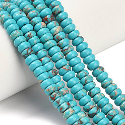 Темно-бирюзовый Синтетические имперские нитки из бисера яшмы, рондель, окрашенные, темные бирюзовый, 4x2 мм, отверстие : 0.9 мм, около 160~162 шт / нитка, 14.96~15.16 дюйм (38~38.5 см)