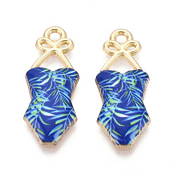 Королевский синий Подвески из эмали и сплава, стойки покрытие, очарование бикини, золотой свет, королевский синий, 30x11.9x2.1~2.8 мм, отверстие : 2 мм