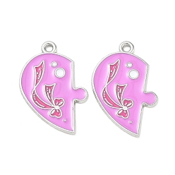 Platinum Alloy Enamel Pendants, Heart with Bowknot Charms, Split Pendants, Platinum, 27x18.5x1mm, Hole: 1.6mm