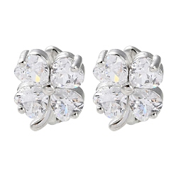 Платина 925 серьги-каффы из стерлингового серебра с микропаве из прозрачных кубических цирконий, клевер, платина, 10x7 мм