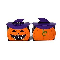 Фиолетовый Хэллоуин тематические бумажные коробки для хранения конфет, тыква в шляпе ведьмы, фиолетовые, 12x6x8.5 см, 10 шт / комплект