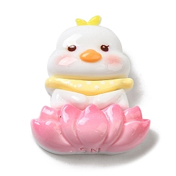 Цыпленок Симпатичные кабошоны из непрозрачной смолы, животное с лотосом, цыпленок, 30.5x25x10 мм