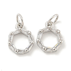 Платина Покрытие стойки латунь микропаве прозрачные подвески из кубического циркония, долговечный, с прыжковых колец, без свинца и без кадмия, Кольца, платина, 10x9x2.5 мм, отверстие : 3 мм