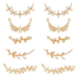 Light Gold 10шт. 5 стиль латунные подвески-подвески с прозрачным кубическим цирконием и звенья для люстр, Крыло ангела, оливковая ветвь и цветок, золотой свет, 8~15.5x23.5~35x2~3.5 мм, отверстие : 0.8~1.2 мм, 2 шт / стиль