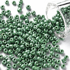 Medium Sea Green Glass Seed Beads, Opaque Colors Lustered, Round, Medium Sea Green, 4mm, Hole: 1.5mm, about 4500pcs/pound