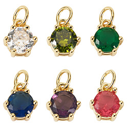 (52) Непрозрачная лаванда 6 шт. 6 подвески из латуни с кубическим цирконием, круглые подвески, с целью перехода в кольце, долговечный, без свинца и без кадмия, стойки покрытие, реальный 18 k позолоченный, разноцветные, 8.5x7.5x5 мм, отверстие : 3.2 мм, 1 шт / цвет