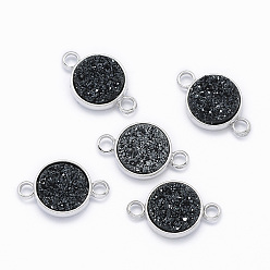 Черный Коннекторы из смолы druzy, плоско-круглые, платина, чёрные, 9x14x3 мм, отверстие : 1.5 мм