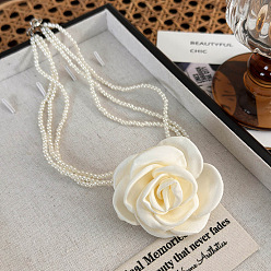 Лимонный шифон 3 Многослойное белое круглое искусственное жемчужное ожерелье с подвеской в виде розы для женщин, платина, лимонный шифон, 3 дюйм (13.78 см)