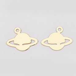 Light Gold Brass Universe Space Charms, Etched Metal Embellishments, Long-Lasting Plated, Planet, Light Gold, 12.5x16x0.3mm, Hole: 1.5mm