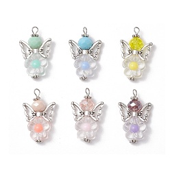 (52) Непрозрачная лаванда Акриловые бусины с подвесками из стеклянных бусин, цветок и ангел, с фурнитурой из сплава в тибетском стиле и 304 штифтами с плоской головкой из нержавеющей стали, разноцветные, 28.5x18x7.5 мм, отверстие : 2.5 мм