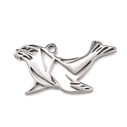 Stainless Steel Color 201 Stainless Steel Pendants, Sea Lion Charms, Stainless Steel Color, 12x21.5x1mm, Hole: 1.4mm