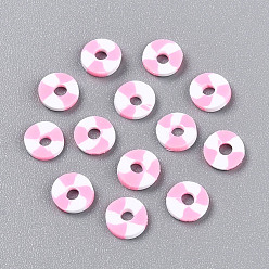 Pink Бусины из полимерной глины , Диск / плоские круглые, Heishi бусы, розовые, 6~6.5x1~1.5 мм, отверстие : 2 мм, Около 25000 шт / 1000 г
