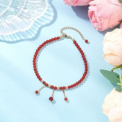 Красный Агат 304 ножные браслеты звено цепи нержавеющие, с натуральным сердоликом для женщин, 9-5/8 дюйм (245 мм)