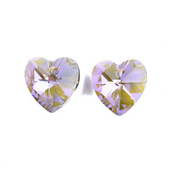Lilac Electroplated Glass Charms, Faceted, Cross, Lilac, 14x14x7mm, Hole: 1.6mm