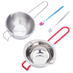 Mixed Color Bakeware Sets, Include 304 Stainless Steel Melting Pot and Spoon, for Chocolate, Butter Melting, Mixed Color, 24x12.3x6.5cm, Inner Diameter: 10.8cm, 1pc