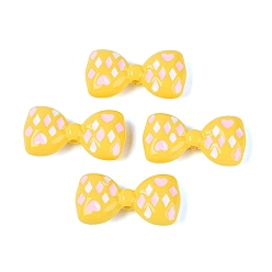 Gold Opaque Acrylic Beads, Bowknot with Heart & Rhombus, with Enamel, Gold, 18x34.5x9.5mm, Hole: 2.8mm