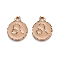 Лео Подвески из эмали и сплава, плоский круглый с созвездием / знак зодиака, золотые, Лев, 15x12x2 мм, отверстие : 1.5 мм