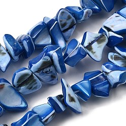 Королевский синий Натуральная оболочка из трохидных оболочек, окрашенные, самородки, королевский синий, 5~22x7~15x3~8 мм, отверстие : 1.2 мм, около 65~70 шт / нитка, 14.69~15.35'' (37.3~39 см)