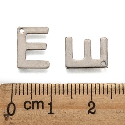 Letter E 304 Stainless Steel Letter Charms, Letter.E, 11x8x0.8mm, Hole: 1mm