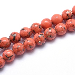 Coral Sea Shell and Synthetic Turquoise Assembled Beads Strands, Round, Coral, 6mm, Hole: 1.2mm, about 65pcs/strand, 15.7 inch(40cm)