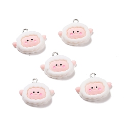 Легкий Лосось Непрозрачные подвески смолы, с платиновыми тоновыми железными петлями, очарование овечьей головы, светлый померанцевый, 19x23.5x7 мм, отверстие : 2 мм