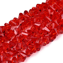 Красный Прозрачные стеклянные бусины, треугольные, граненые, красные, 3~3.5x4~4.5x4~4.5 мм, отверстие : 0.8 мм, около 121~131 шт / нитка, 14.37~15.35 дюйм (36.5~39 см)