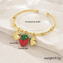 Клубника Латунь манжеты браслеты, браслеты с подвесками для женщин, клубника, внутренний диаметр: 2-1/8 дюйм (5.5 см) ~ 2-3/8 дюйм (6 см)