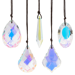 Прозрачный АВ 5шт. стеклянные подвесные ловцы солнца, с вощеной нитью из хлопчатобумажной нити, ясно AB, 205~220 мм