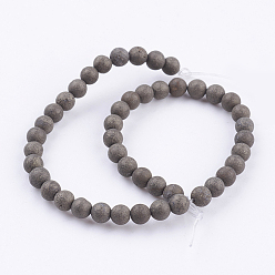Pyrite Natural Pyrite Beads Strands, Round, Frosted, 4mm, Hole: 1mm, about 90pcs/strand, 16 inch