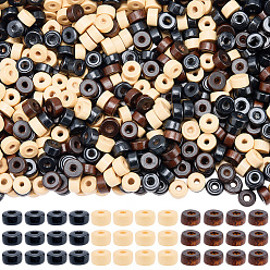 Mixed Color 900Pcs 3 Colors Natural Maple Wood Beads, Flat Round, Lead Free, Dyed, Mixed Color, 6x3mm, Hole: 2mm, 300pcs/color 