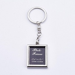 Platinum Mini Alloy Photo Frame Keychain, with Iron Rings and Chains, Rectangle, Platinum, 112mm, fit for 36x29mm photo