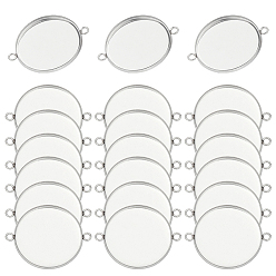Нержавеющая Сталь Цвет 50 шт. 304 Настройки для коннектора кабошона из нержавеющей стали, чашки безель с краями, плоско-круглые, цвет нержавеющей стали, лоток : 25 мм, 34x26.8x2 мм, отверстие : 2.2 мм