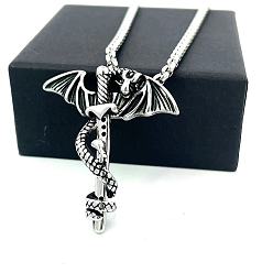 Нержавеющая Сталь Цвет Ожерелья с подвеской в виде меча в европейском стиле из нержавеющей стали в виде дракона для мужчин и женщин, цвет нержавеющей стали