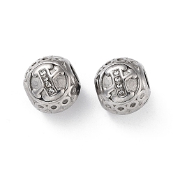 Letter X 304 горный хрусталь из нержавеющей стали европейские шарики, круглый крупные бусины отверстие, реальный 18 k позолоченный, круглый с письмом, Письмо X, 11x10 мм, отверстие : 4 мм