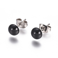 Черный Аэрозольная краска 304 серьги из нержавеющей стали, со спиной серьги, полукруглый, чёрные, 6x3 мм, штифты : 0.8 мм