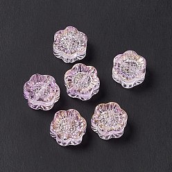 Орхидея Гальваническим стеклянные бусины, золотой фольгой, подсолнечник, для изготовления ювелирных изделий, сиреневые, 12.5x11.5x6 мм, отверстие : 1 мм