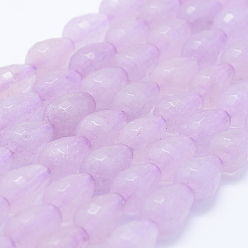 Violet Natural Jade Beads Strands, Dyed, Faceted, teardrop, Violet, 12x8~8.5mm, Hole: 1mm, about 32pcs/strand, 14.9 inch(38cm)