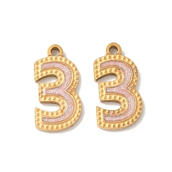 Настоящее золото 18K 304 нержавеющей стальной эмали подвески, ионное покрытие (ip), число 3 прелести, с блеском порошок, реальный 18 k позолоченный, 14~14.5x7.5~9x1.3 мм, отверстие : 1.3 мм