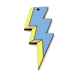 Васильковый Большие подвески из дерева с односторонним принтом, деревянные подвески в виде молний, васильковый, 49~56.5x23~23.5x2~2.5 мм, отверстие : 1.8~2 мм