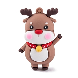 Олень Пластиковые подвески из пвх, Рождество их, олень, 55x39.5x21 мм, отверстие : 3.5 мм