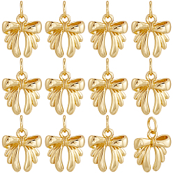 Настоящее золото 18K 12 шт. латунные подвески-бантики, без кадмия и без свинца, долговечный, стойки покрытие, с целью перехода в кольце, реальный 18 k позолоченный, 13x11.5x4 мм, отверстие : 3.5 мм