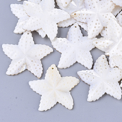 Creamy White Freshwater Shell Pendants, Starfish/Sea Stars, Creamy White, 35~37x37~38x3~5mm, Hole: 1mm