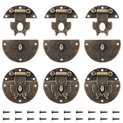 Antique Bronze Alloy Box Lock Catch Clasps, Jewelry Box Latch Hasp Lock Clasps, with Screws, Cadmium Free & Lead Free, Flat Round with Butterfly, Antique Bronze, 39x7mm, Hole: 2mm, Screws: 8x4mm, Pin: 2mm, 10sets/box