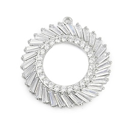 Платина Латунный микропаве кубический цирконий со стеклянными подвесками, без кадмия, без никеля и без свинца, круглые подвески, платина, 32.5x30x3.5 мм, отверстие : 1.4 мм