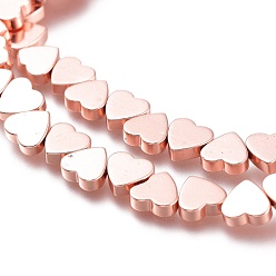 Rose Gold Plated Non-magnetic Synthetic Hematite Beads Strands, Galvanic Plating(Color Retention for 1 Year), Heart, Rose Gold Plated, 6x6x2mm, Hole: 0.8mm, about 67pcs/strand, 15.75 inch(40cm)