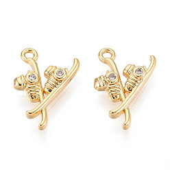 Настоящее золото 18K Латунь прокладывает кубические циркониевые прелести, лыжные ботинки, долговечный, без никеля , реальный 18 k позолоченный, 14.5x10.5x2 мм, отверстие : 1.2 мм