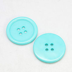 Cyan Resin Buttons, Dyed, Flat Round, Cyan, 34x4mm, Hole: 3mm, 98pcs/bag