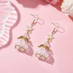 Прозрачный Ангел-звезда ручной работы из стеклянных бусин и стеклянных подвесных сережек для женщин, 304 серьги нержавеющей стали, золотые, прозрачные, 60x21 мм